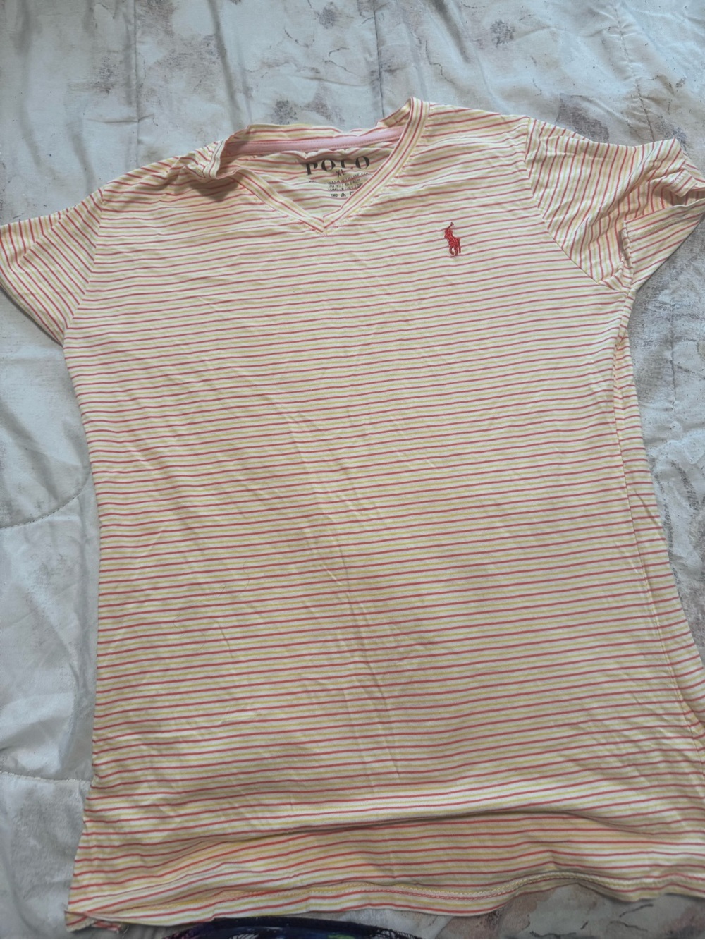 Polo by Ralph Lauren Cream Tee with Pink Stripes